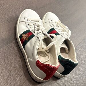 Gucci Women's White Sneakers with Red and Green Accents